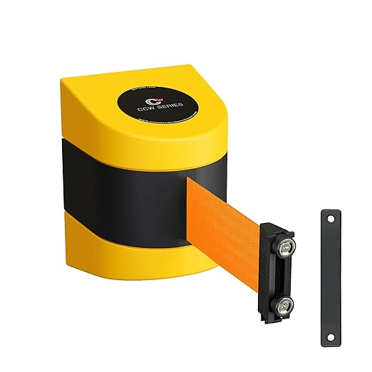 Crowd Control Warehouse - CCW Series WMB-230 Magnetic Wall Mount Retractable Belt Barrier - 30 Foot Belt, Fluorescent Orange Belt with Yellow ABS Case