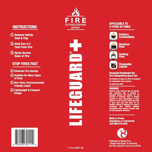 LIFEGUARD Aerosol Fire Extinguisher Spray - Non-Toxic, Eco-Friendly Fire Suppressant for Home, Kitchen, Car & Office, Compact, Easy-to-Use Design with 10-Year Shelf Life (Pack of 3)