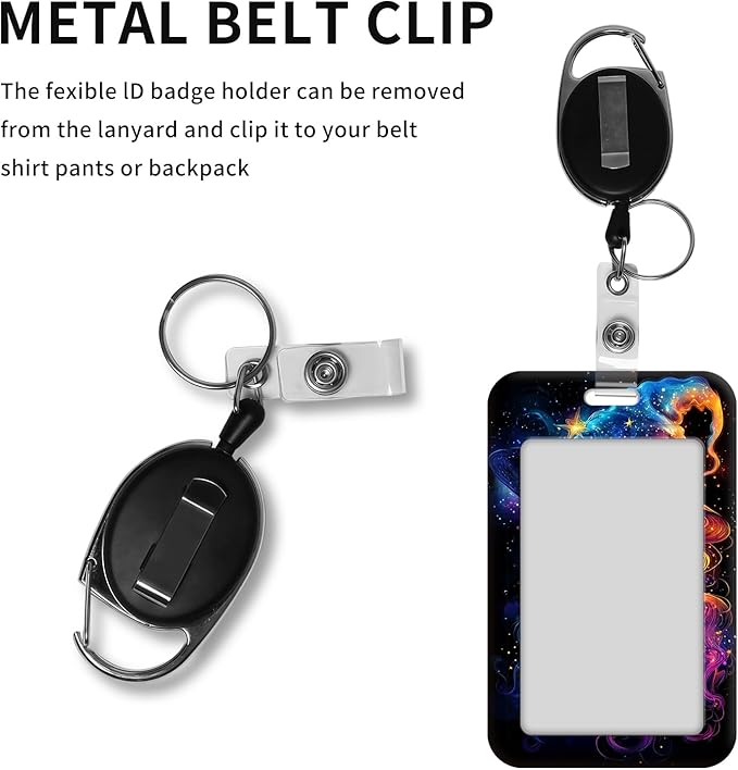 ID Badge Holder with Retractable Lanyard for Women & Men,Vertical ID Card Holder Wallet,Clear Window&Card Slot,Detachable Neck Strap for Nurse Teacher Office,Star Witch Galaxy