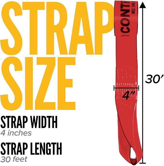 US Cargo Control 4" x 30' Winch Straps with Twisted Sewn Loops (2-Pack), 5,400 LBS Working Load Limit, Heavy Duty Flatbed Tie Downs, Red 4 Inch Straps for Flatbed Trailers and Trucks
