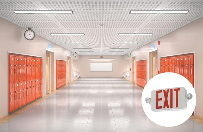 Lithonia Lighting Basics LED Exit Sign/Emergency Light Combo, Red/Green Switchable Exit Sign and Emergency Lights for Business, 2-Head Fixture, Round Lights, Remote Capacity, White (ECRG HO RD M6)