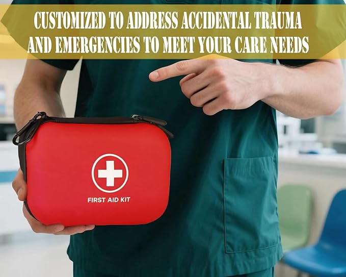 First Aid Kit 196 Piece Waterproof Hard Shell Portable Survival Kit for Home, Camping, Cars, Hiking, Travel, Outdoor, Adventure Emergency Medical Kits (Vermilion)