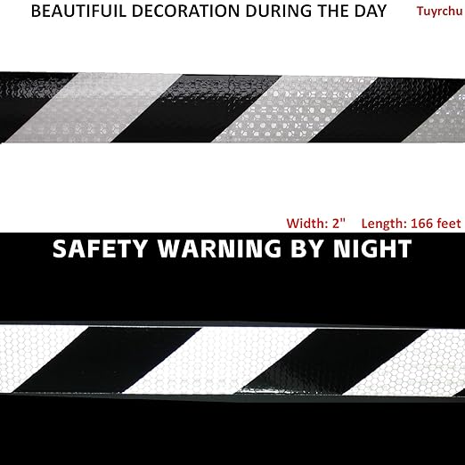 Reflective Tape Black and White 2 inch Wide for Cars, Outdoor Waterproof High Visibility Safety Warning Adhesive Strips (166 feet)