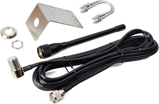 VHF Marine Antenna, 156-163Mhz Rubber Boat Antenna with 5M/16.4ft RG58 Cable and L Shape Fender Bracket for Uniden Icom Yaesu Cobra Midland Radio Transceiver