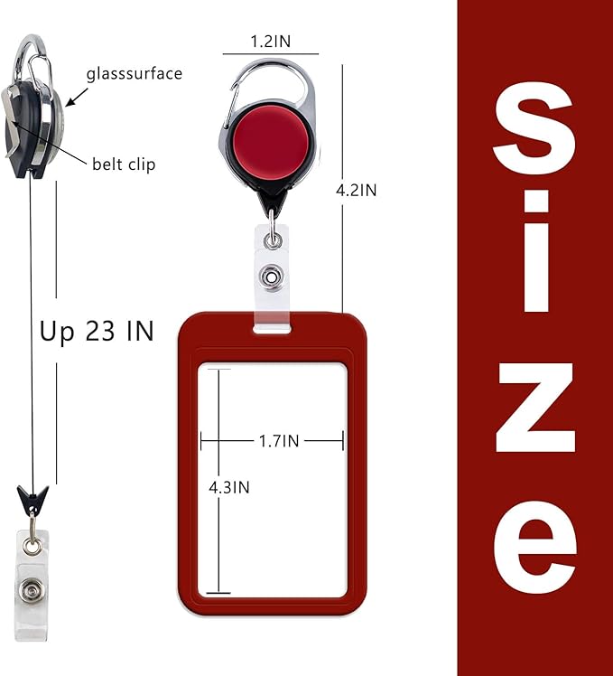 Red Retractable Badge Holder with Carabiner Clip, Durable Red Plastic ID Card Holder, Secure & Convenient for Work, Events, Schools, Hospitals, and Offices