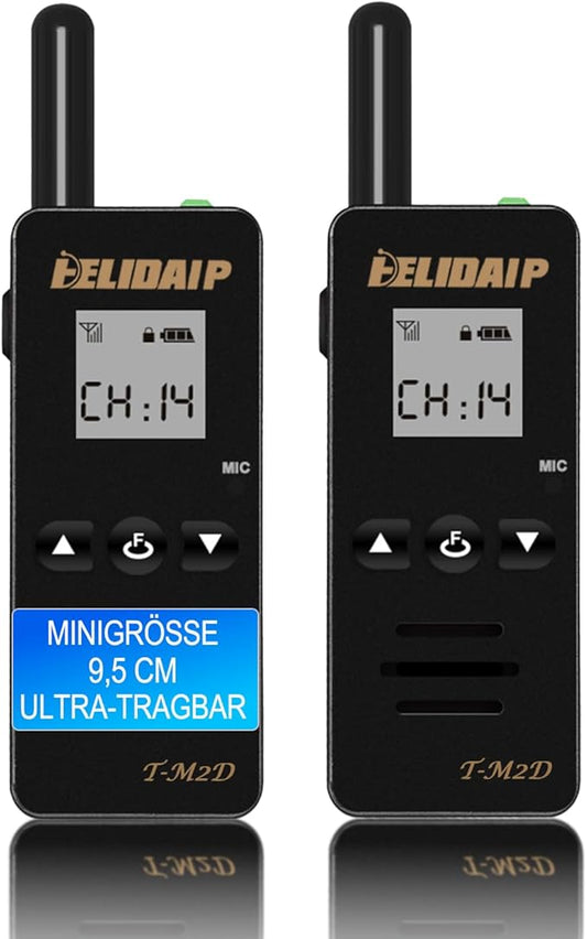 M2D Super Mini Walkie Talkies,Portable Two Way Radios with Earpiece,LCD Display,Rechargeable WakieTalkies for Restaurant,Supermarket,Hospital,Indoor,Outdoor,Business,Hiking,Skiing,Black 2 Pack