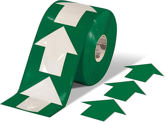 Mighty Line 5.5" Wide Solid Arrows Roll, Directional Sticker Sign Floor Marking Tape for Safety, Caution, Warning, Heavy-Duty, Peel and Stick, Adhesive, Industrial Quality, Green, Pack of 200
