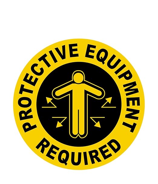 Stranco Floor Signs "PROTECTIVE EQUIPMENT REQUIRED" Non-Slip Permanent Acrylic Adhesive Floor Sign, 17" Black on Yellow