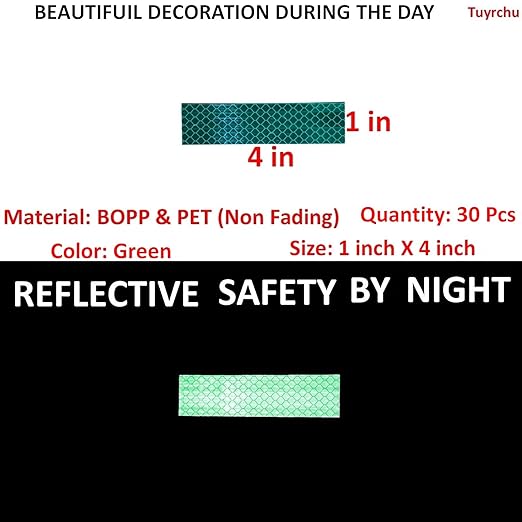 Green Reflective Stickers 1 inch X 4 inch, Outdoor Waterproof High Visibility Warning Safety Adhesive Reflector Tape (30 Pcs)
