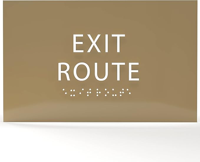 6" X4" Exit Route Sign- Tactile Graphics Grade 2 Braille Text | Modern Utility Wall Mount ADA Compliant Plastic Signs For Schools, Offices, Businesses, Apartments & Restaurants