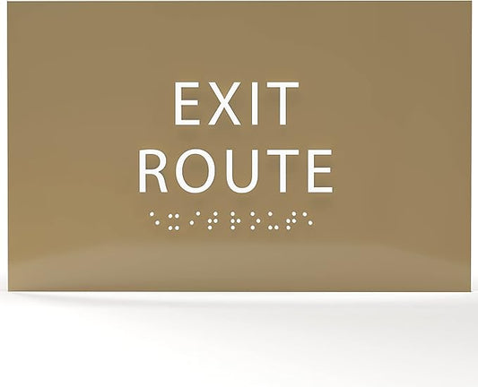 6" X4" Exit Route Sign- Tactile Graphics Grade 2 Braille Text | Modern Utility Wall Mount ADA Compliant Plastic Signs For Schools, Offices, Businesses, Apartments & Restaurants