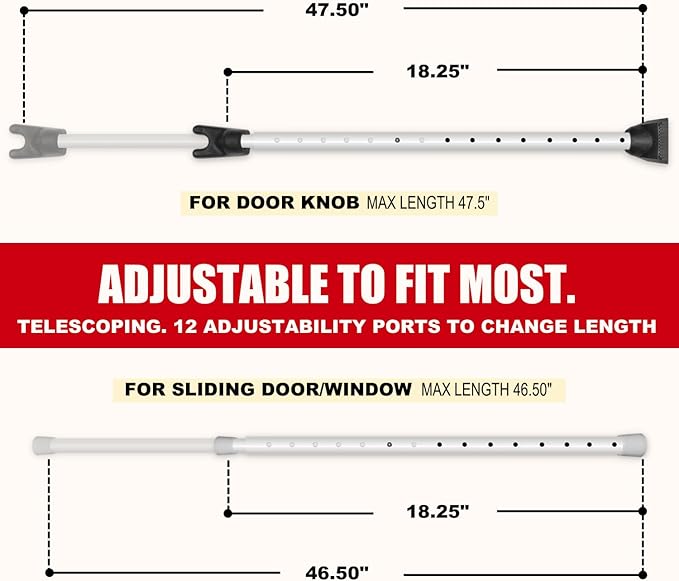 Securityman Door Security Bar with Alarm (Detachable) - 120dB Siren Door Stopper Alarm - Adjustable Jammer & Patio Bar - Strong, Withstands 400lbs - Home Protection