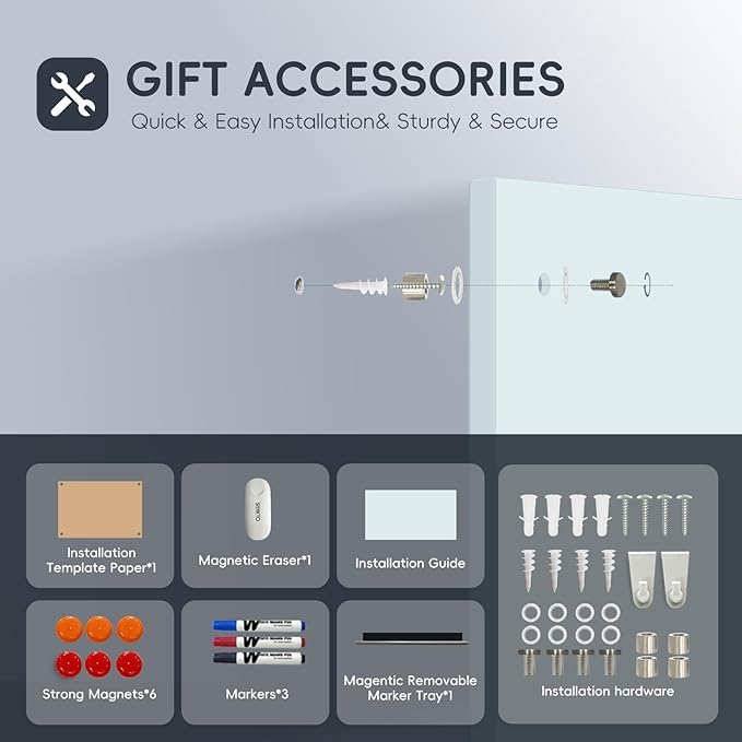 Glass Whiteboard - Glass Dry Erase Board 48" x 36" Magnetic White Board Writing Board White Boards for Walls Wall Office Home