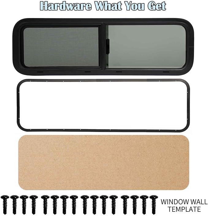 33"x10" RV Van Bunk Window - Driver Side, DOT Certified, Half-Slider Privacy Glass, Anodized Aluminum Frame, UV Protection, Easy Clamp-in Installation (Fits 33" W x 10" H Cut-Out)