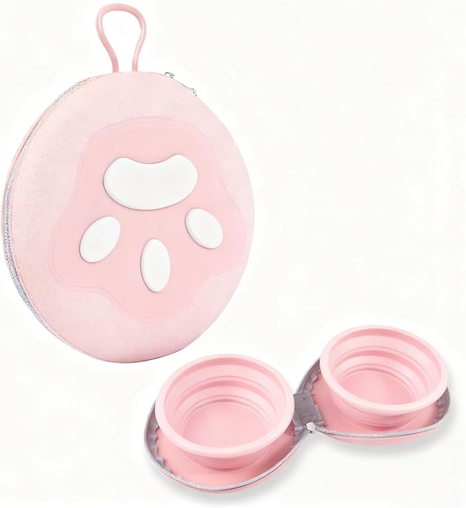 Collapsible Dog Bowls,2-in-1 Pet Bowl, Cat Bowl,Portable Pet Bowl, Suitable for Travel, Camping, and Hiking (Pink)