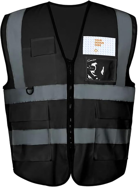 Custom Safety Vest Personalized Logo Hi Vis Reflective Zipper Work Vest with Pockets Fluorescent Yellow Class 2