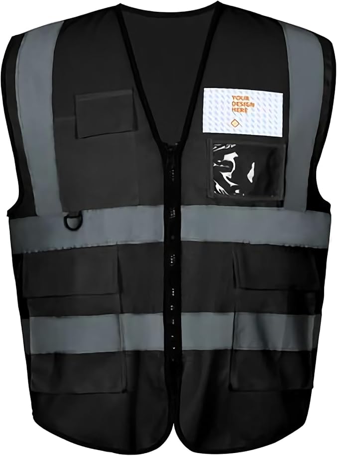 Custom Safety Vest Personalized Logo Hi Vis Reflective Zipper Work Vest with Pockets Fluorescent Yellow Class 2