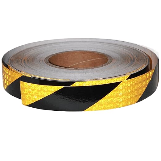 Reflective Tape Yellow Black 1 Inch x 168 Feet, Warning Conspicuity Reflector, Night Safety Sticker for Car Trailer Clothing