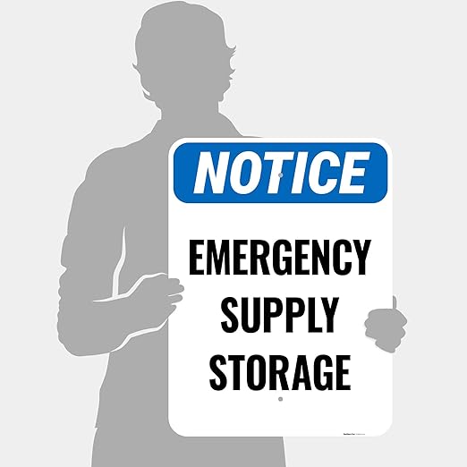 Notice Emergency Supply Storage Sign, 18x24 Inches, 55 mil Thick HDPS (high Density polystyrene), Made in USA by Sigo Signs