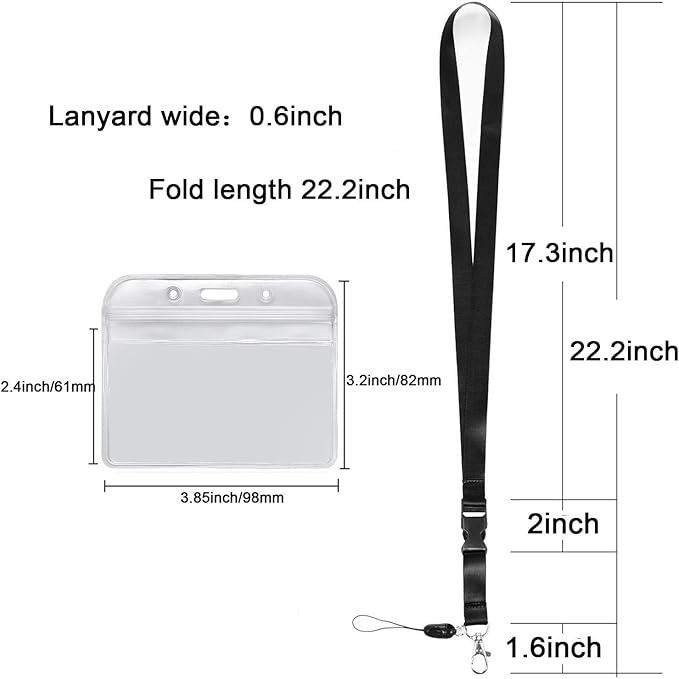YOUOWO Lanyard with Badge Holder,Black Neck Strap Detachable Buckle Lanyard with Horizontal id Name Tag Card Holders Zipper Waterproof Resealable Clear Plastic Pack of 1