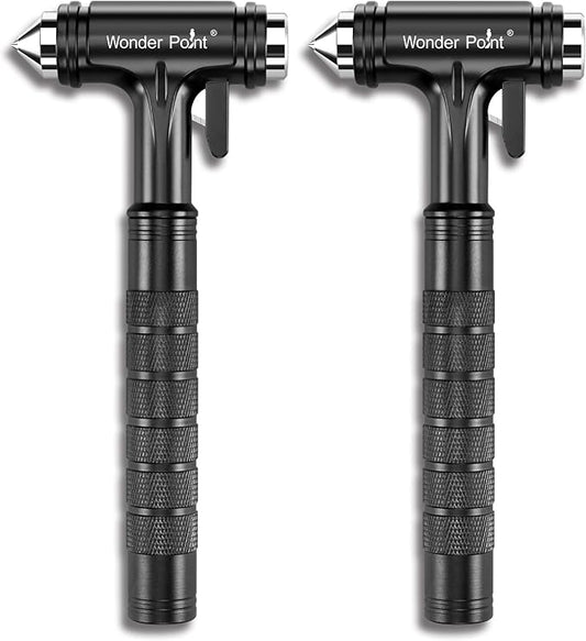 Car Window Breaker, Automotive Safety Hammer with Seatbelt Cutter, 3-in-1 Emergecy Escape Tool Car Metal Window Breaker Seatbelt Cutter, Aluminium Alloy Glass Breaker Hammer(Black 2Pack)