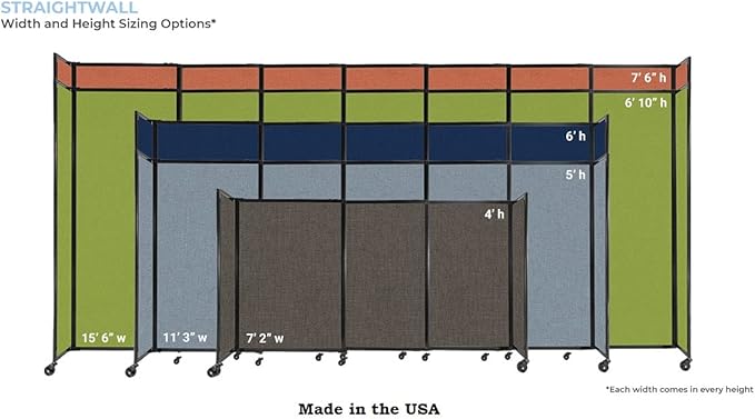 Versare Straightwall Sliding Portable Wall Partition | Freestanding Office Dividers | Locking Wheels | Temporary Room Separator | 11'3'' Wide x 5' Tall Black Fabric Panels