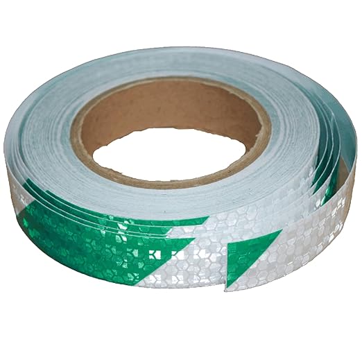 Green and White Reflective Tape Outdoor Waterproof 1 inch X 68 feet, High Visibility Hazard Conspicuity Industrial Marking Tape