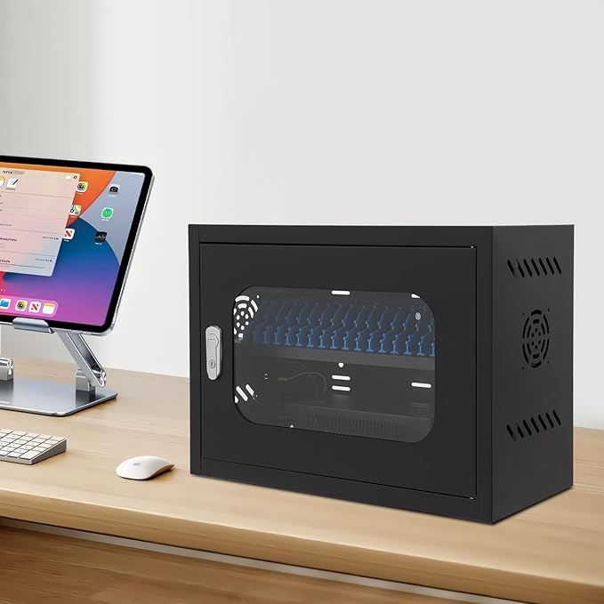 20-Device Charging Station, Charging Cabinet for Cellphones & Tablet Computers, Rechargeable Cellphone Locker Storage Charging Station, Locking Laptop Storage Box with Cable Management