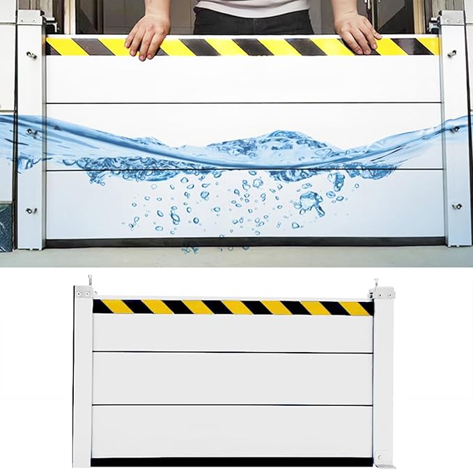 Basement/Garage Door/Home/Doorway Flood Protection Barriers, 2/3/4/5/6/7/8/9/15/18/20/23ft Reusable Detachable Aluminum Flood Panel Shield, Tall Water Prevention System(H 2ft(60cm),18ft(5.48m)