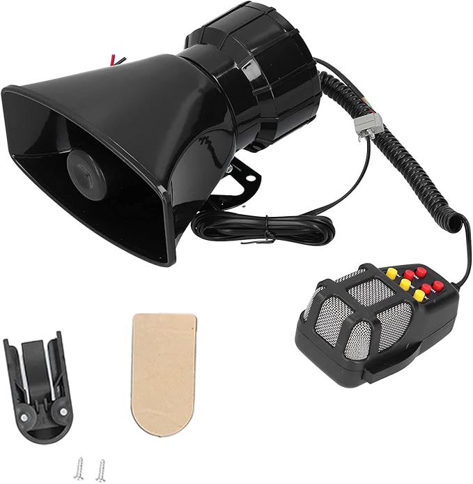 100W Loudspeaker, Car Horn PA Mic 7Sound Siren for Car Truck RV with PA System and Installation Kit, 12V Universal