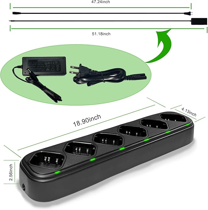 SAMCOM FPCN10A 6 Way Multi Unit Charger Battery Gang Charger for FPCN10A Two Way Radios Walkie Talkies, Six Way Charging Base Bulk Bank with Power Adapter (Radios Not Included)
