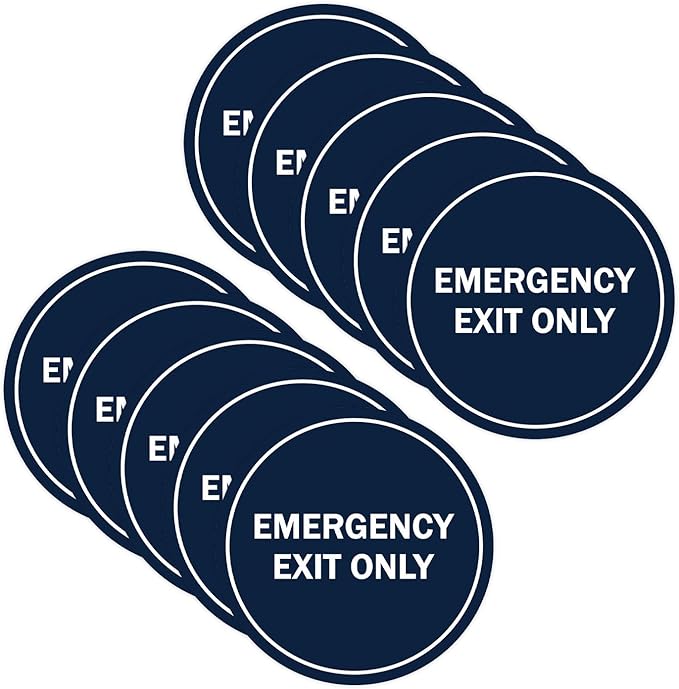 Signs ByLITA Circle Emergency Exit Only Sign (Navy Blue/White) - Medium 10 Pack