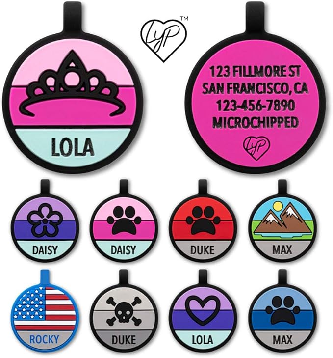 Love Your Pets - Our Original Soundless Pet ID Tag - Largest Line of Silicone Dog Tags - No More Jingling Dog Tags - Durable - Never Fades - Customized Deep Engraved Silicone (Princess)