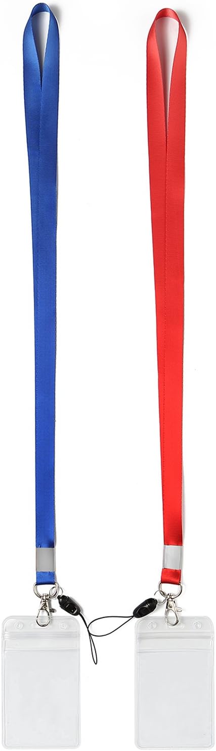 YOUOWO 2 Pack Blue Red Lanyard with Vertical ID Badge Holder,Neck Office Lanyards with Clip,for id Card Holder, id Badges Name Tag Card Holders