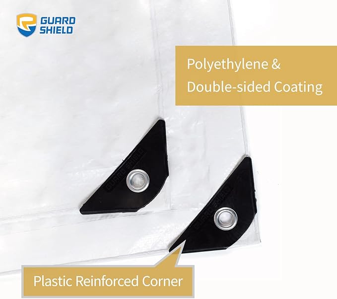 GUARD SHIELD White Tarp 10x14 Feet Medium Duty All Purpose Poly Tarps Cover 7mil (2-Pack)
