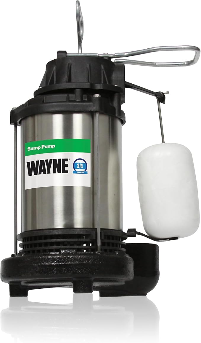 WAYNE - 3/4 HP Submersible Cast Iron and Stainless Steel Sump Pump with Integrated Vertical Float Switch - 5,490 Gallons Per Hour - Heavy Duty Basement Sump Pump