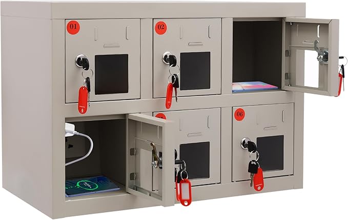 Cell Phone Locker 6 Slot Cellphone Charging Station Metal Cellphone Charging Cabinet Rechargeable Mobile Phone Cabinet for Office Classroom (6 Slot)