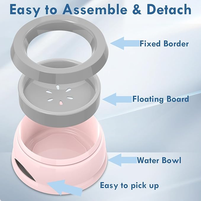 Takfox Dog Water Bowl, No Spill Cat Slow Feeder Water Dispenser Portable Vehicle Carried Car Travel Bowls for Small Medium Pets Sloppy Messy Drinkers 25oz, Pink