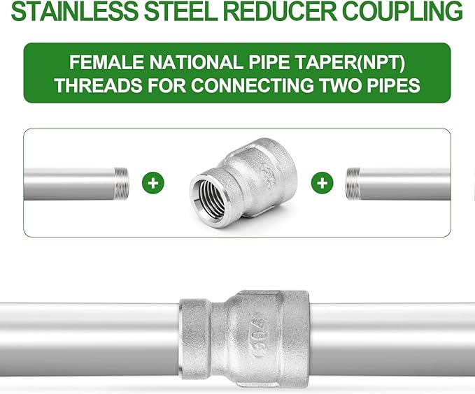 TAISHER 10PCS 304 Stainless Steel Cast Pipe Fitting, Reducer Coupling, 1/4" x 1/8" NPT Female Threaded