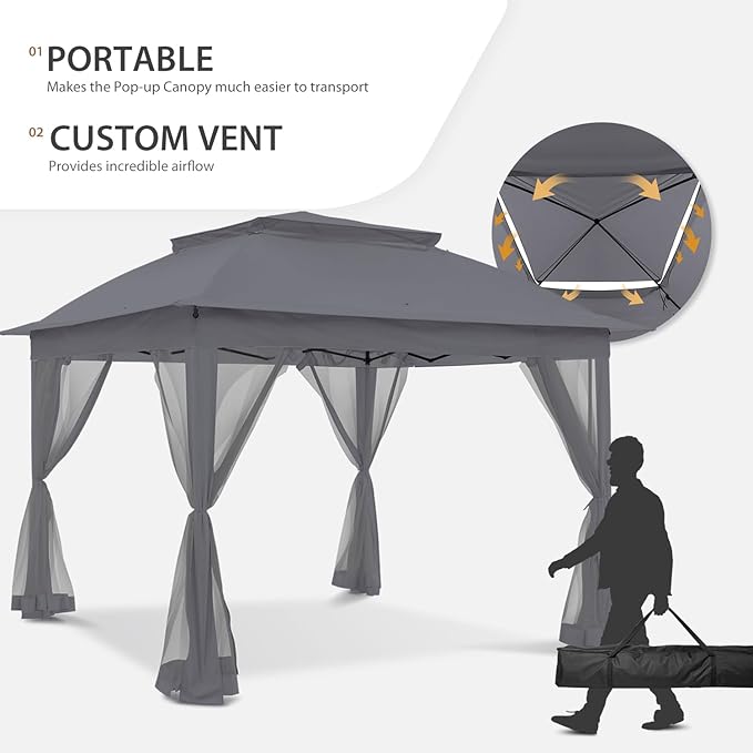 COOS BAY 11x11 Pop-Up Instant Gazebo Tent with Mosquito Netting Outdoor Canopy Shelter with 121 Square Feet of Shade (Dark Gray)