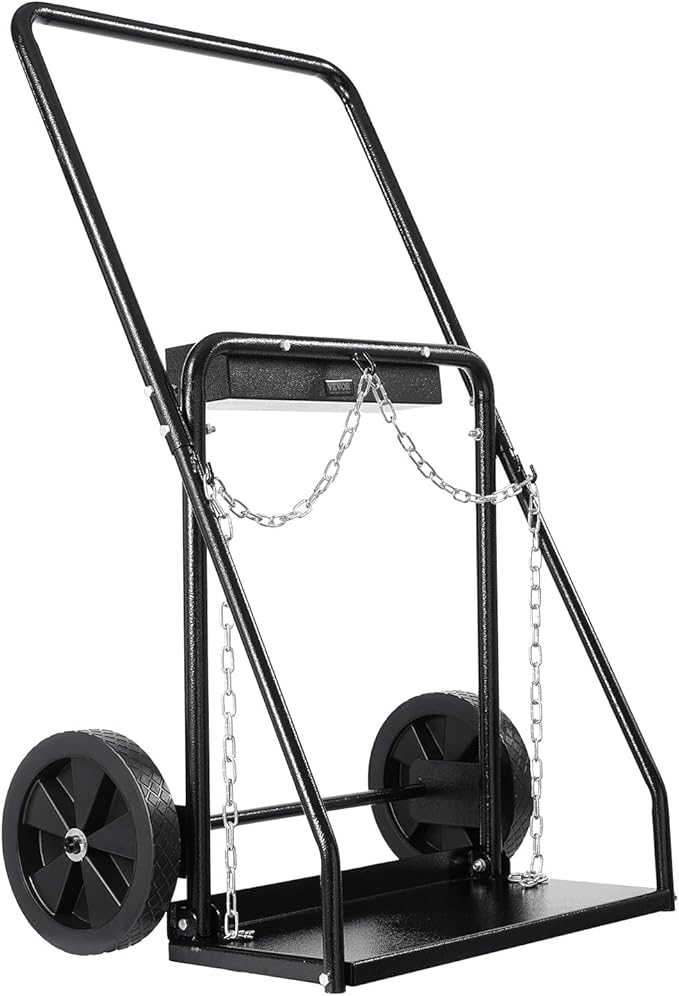 VEVOR Dual Welding Cylinder Cart, Oxygen Acetylene Tank Cart with 440LBS Static Weight Capacity, 10-Inch Solid Wheels and Tank Storage Safety Chains, Suitable for Double 12.5-Inch Dia. Gas Cylinders