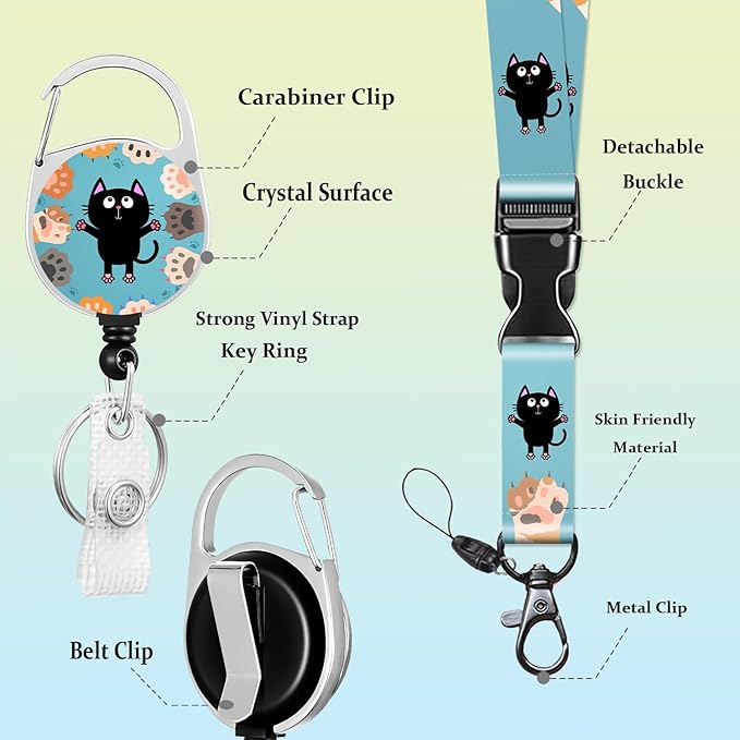 Cat paw Badge Holder Lanyard ID Card Holders Detachable Name Tag Clips Cute Funny Nurse Teacher Office Gifts Women Man Cate Badge Holder