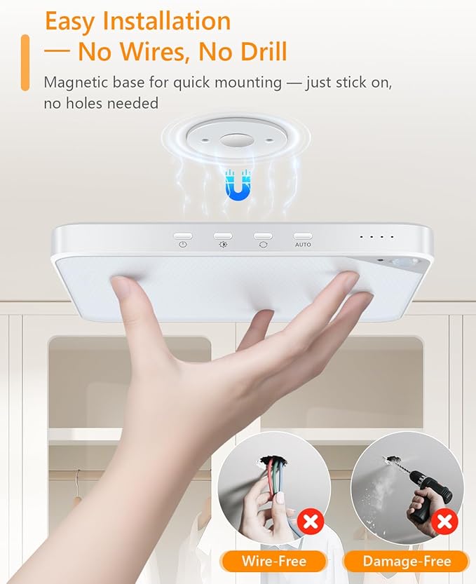 Rechargeable 6W Motion Sensor Ceiling Light Indoor, Wireless Magnetic Stick on Closet Light, Remote Control for Color & Brightness, Battery Operated Light for Shower, Bathroom, Pantry, Hallway, 1-Pack