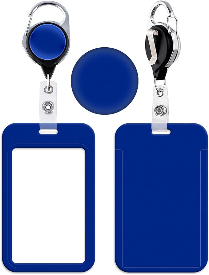 Blue Retractable Badge Holder with Carabiner Clip, Durable Blue ID Card Holder for Work, Events, Conferences, Simple Card Sleeve for Men, Teacher, Women