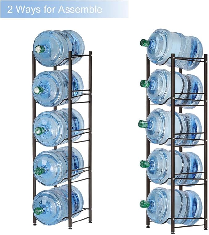 LIANTRAL 5 Gallon Water Jug Holder, 5-Tier Brown Heavy Duty Rack, Freestanding Bottle Organizer for Home Office