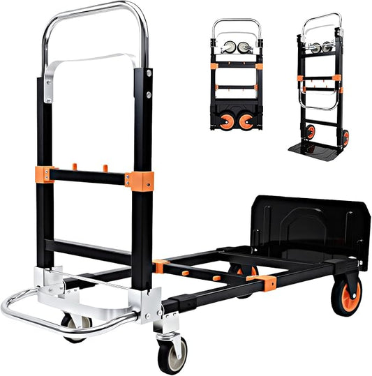SST Upgraded Folding Hand Truck Dolly Cart, 660 LB Heavy Duty Luggage Cart, 3 in 1 Folding Hand Cart with Wheels and Bungee Cords for Moving Travel Shopping Airport Office