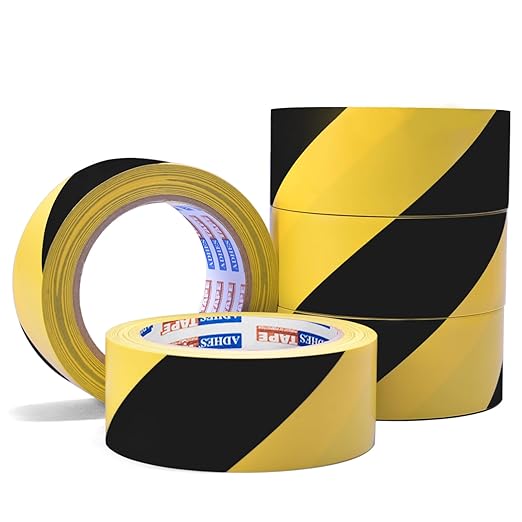ADHES Black and Yellow Safety Tape, 5 Rolls x 2 Inch x 108 Feet Warning & Hazard Tape, Weather-Resistant Caution Tape Roll for Marking Walls, Floors, Pipes and Equipment