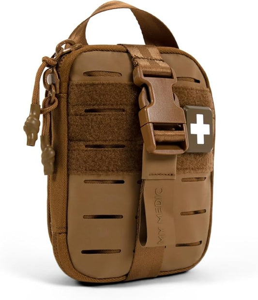 My Medic Sidekick Pro - Camping Hiking and Backpacking First Aid Kit - 70 Items with Tourniquet - HSA and FSA Eligible - Small Ifak Great for Travel or Motorcycle - Portable Emergency Kit – Coyote