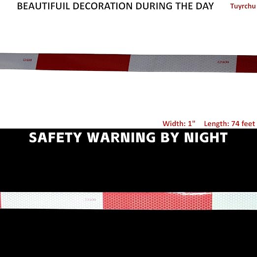 Red and White Reflective Tape Outdoor Waterproof 1 inch X 74 feet, High Visibility Hazard Safety Industrial Marking Tape