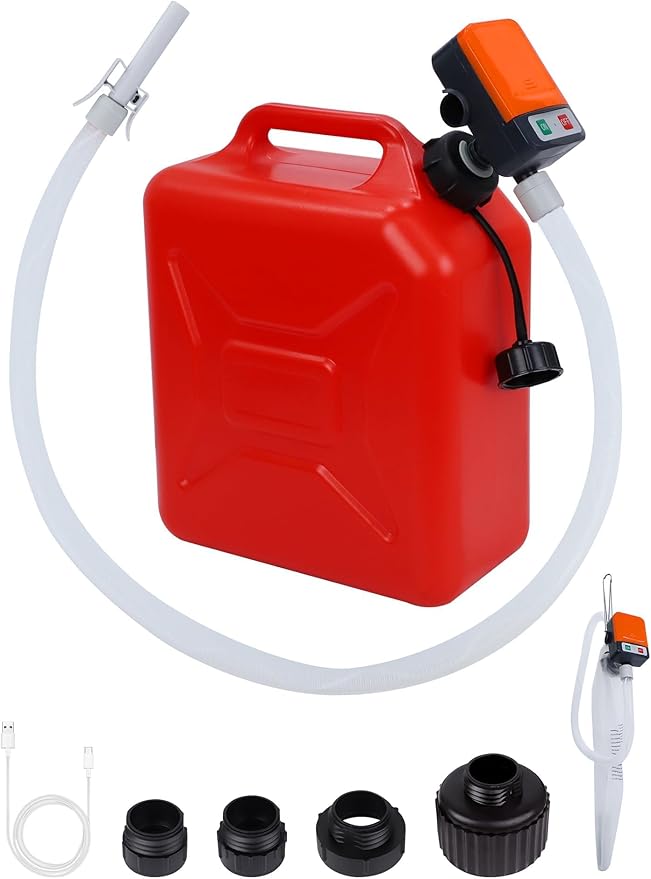 Fuel Transfer Pump, Auto-Stop, Battery or USB Powered, 3.2 GPM Fast Gas Transfer Pump, 57.09" Long Gasoline Hose, 4 Gas Can Adapters, Portable Fuel Pump for Diesel & Oil, No-leak (Orange)